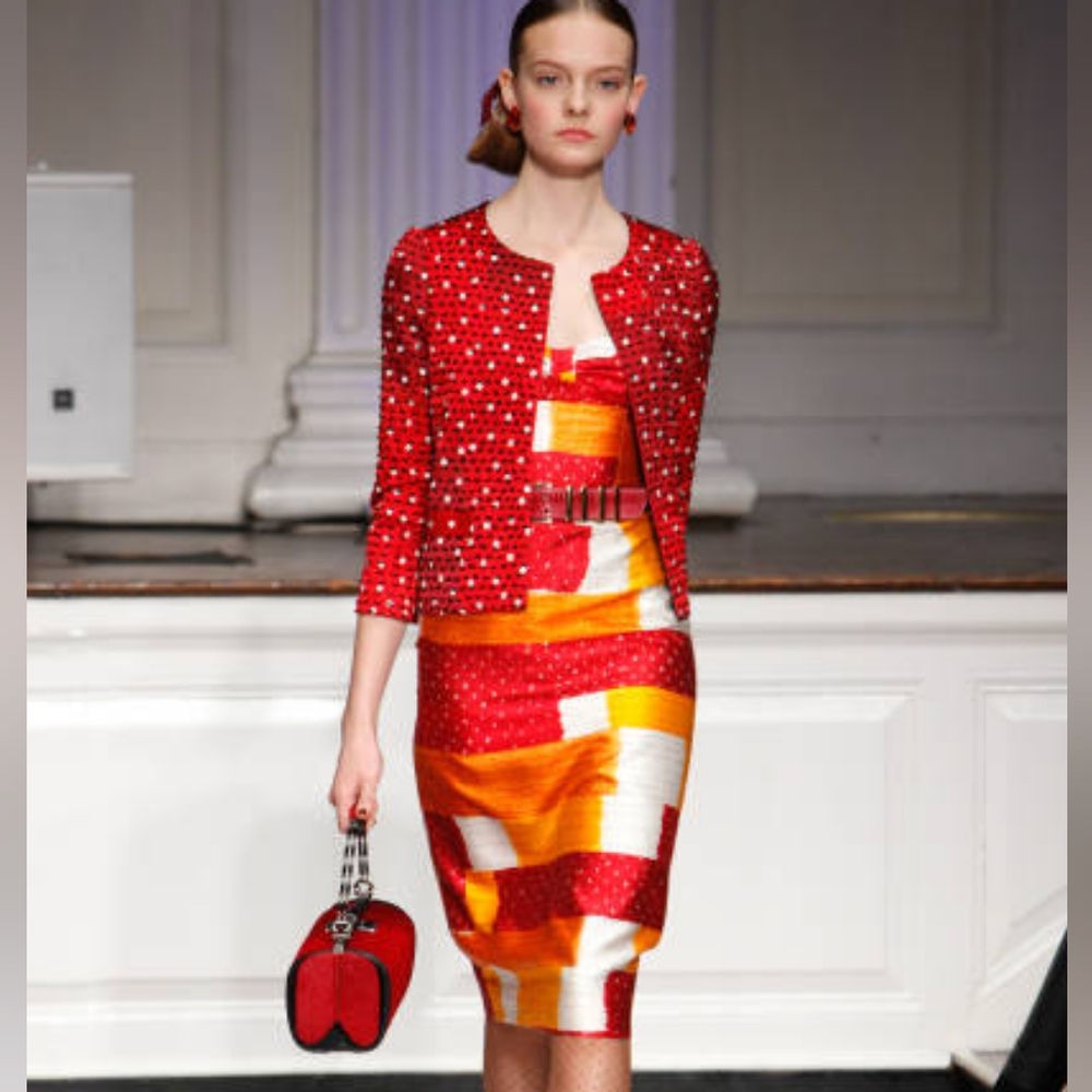 ◇$3,900 OSCAR DE LA RENTA SILK MULTI COLOR RUNWAY DRESS US 8